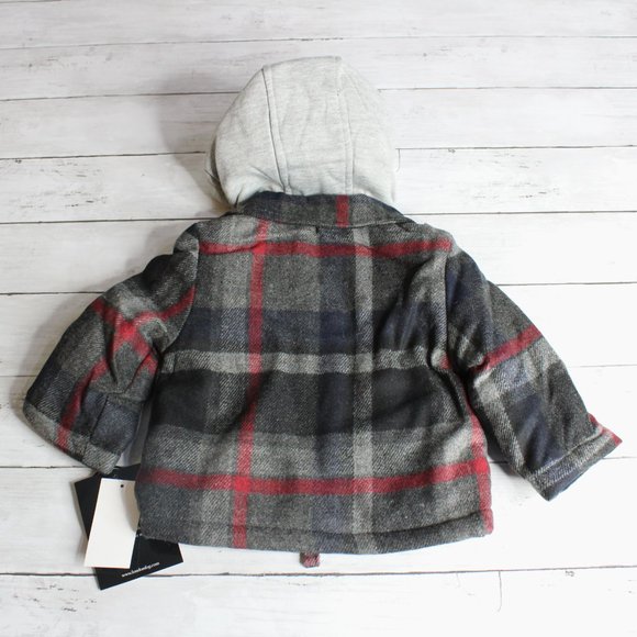 London Fog Baby Boy Wool Blend Plaid Winter Coat Infant Size 12 Months - Picture 4 of 5